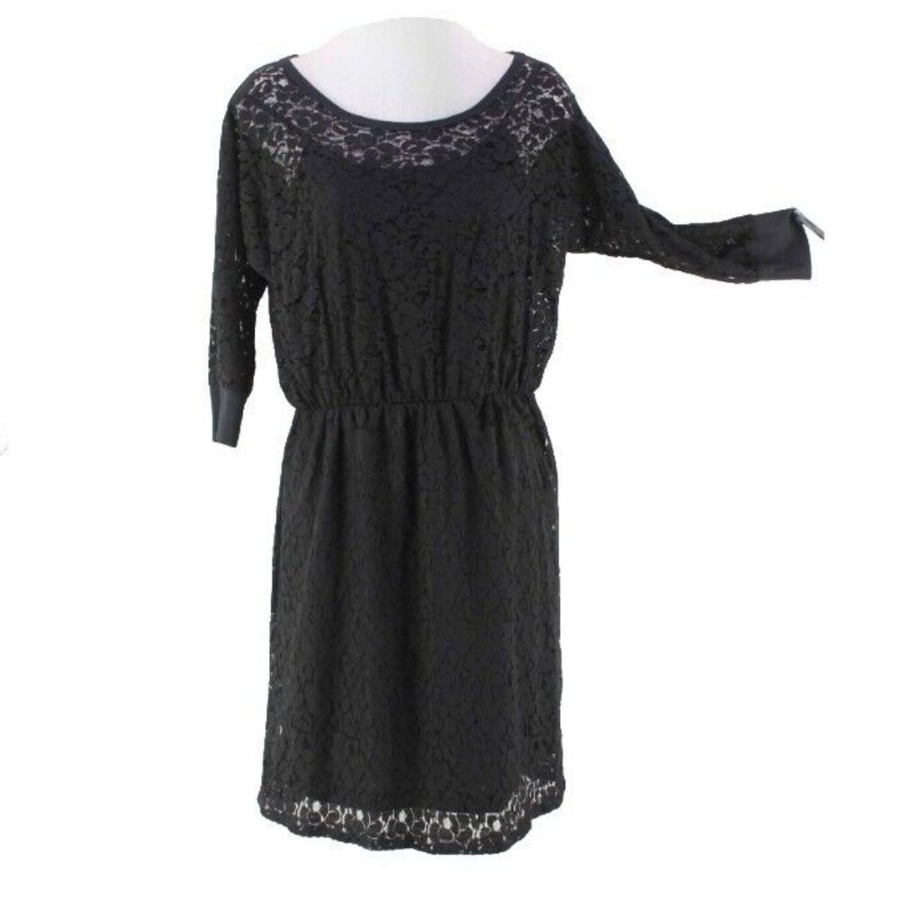 Staci Woo $88 Sz M Black Lace 3/4 Sleeve Cotton Nylon Poly Blend Dress